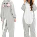 Adult Mouse Costume Rat Onesie Animal Pajamas Mouse Halloween Costumes Cartoon Cosplay Sleepwear for Women Men (Gray, S)