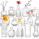 DomeStar 16PCS Glass Bud Vases Set, Small Clear Cylinder Vases for Plant Propagation Station Plant Terrarium, Vintage Clear Bud Vase in Bulk for Rustic Wedding Centerpieces Home Table Flower Decor