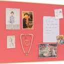 Lightomorrow Bulletin Board 23.6 x 17.7 inches, Coral Red Pin Board, Golden Aluminum Framed Fabric Cork Board with 10 Push Pins
