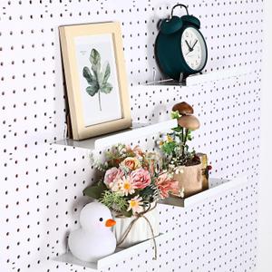 Beeveer 4 Pcs Pegboard Shelves Wall Organizer Brackets Pegboard Steel Tray Accessories Organizing Tools for Craft Garage Nursery Workbench Kitchen(10.04 x 4.33 Inch,White)
