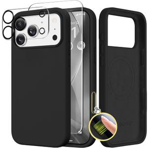 GONEZ Magnetic for iPhone 17 Pro Max Case, Compatible with MagSafe, [Screen Protector + Camera Lens Protector], Liquid Silicone Anti-Scratch Shockproof Protective Phone Case 6.9 inch, Black