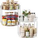 LAMU 2 Pack 2 Tier Lazy Susan Turntable Organizer 12inch Rotating Spice Rack Organization for Cabinet, Kitchen, Pantry, Countertop, Bathroom, Vanity, Medicine Cabinet Organizer, Clear