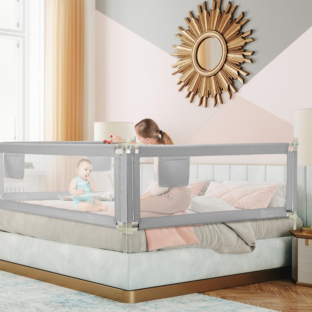 Q-MIULIKE Baby Bed Rail for Toddlers Crib Guard Rail Smooth Flip-Down Safety Rail Guards for 14 Height Adjustable, Toddlers Bed Rails 1 Piece 158" x 59"