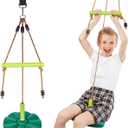 AGPTEK Disc Swing with Monkey Bars,Tree Swing Set Accessories Rope Disk Swing Seat with Carabiner and 22in Hanging Strap Heavy Duty Swingset for Zipline Outdoor Playground, Jungle & Gym(Green)