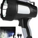 LBE Rechargeable Spotlight Outdoor, 2,000,000 Lumens Led Spotlight Flashlight with Cob Light and Foldable Tripod, 6 Modes Waterproof Handheld Spot Light for Outdoor Marine Boating Hnting