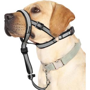BARKLESS Reflective Head Collar, No Pull Collar for Large Dogs, Anti-Pull Muzzle Leash for Large Sized Breed, Adjustable Soft Dog Halter, Nose Leash for Easy Control on Walks (L (Snout Cir: 9"-14), Black)