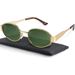 livho 2025 Trendy Oval Sunglasses - Stylish Polarized Shades for Everyday - Retro Metal Frames Green/Gold