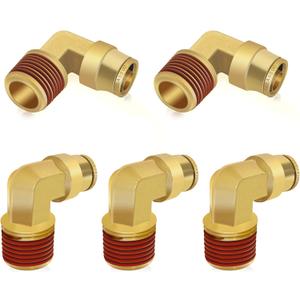 Siptenk 1/2" Elbow DOT Brass Push to Connect Air Line Fittings 5 PCS, 1/2" OD Tube x 1/2" NPT Thread Air Brake Line Quick Connect Fittings for Truck Trailers Industry Air System