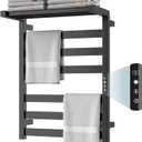 Chomolhari Tower Warmer Rack, 6 Bars Stainless Steel Wall Mounted Electric Heated Towel Rack for Bathroom, Built-in Timer, Hard-Wired & Plug in, Glossy Black (Glossy Black)