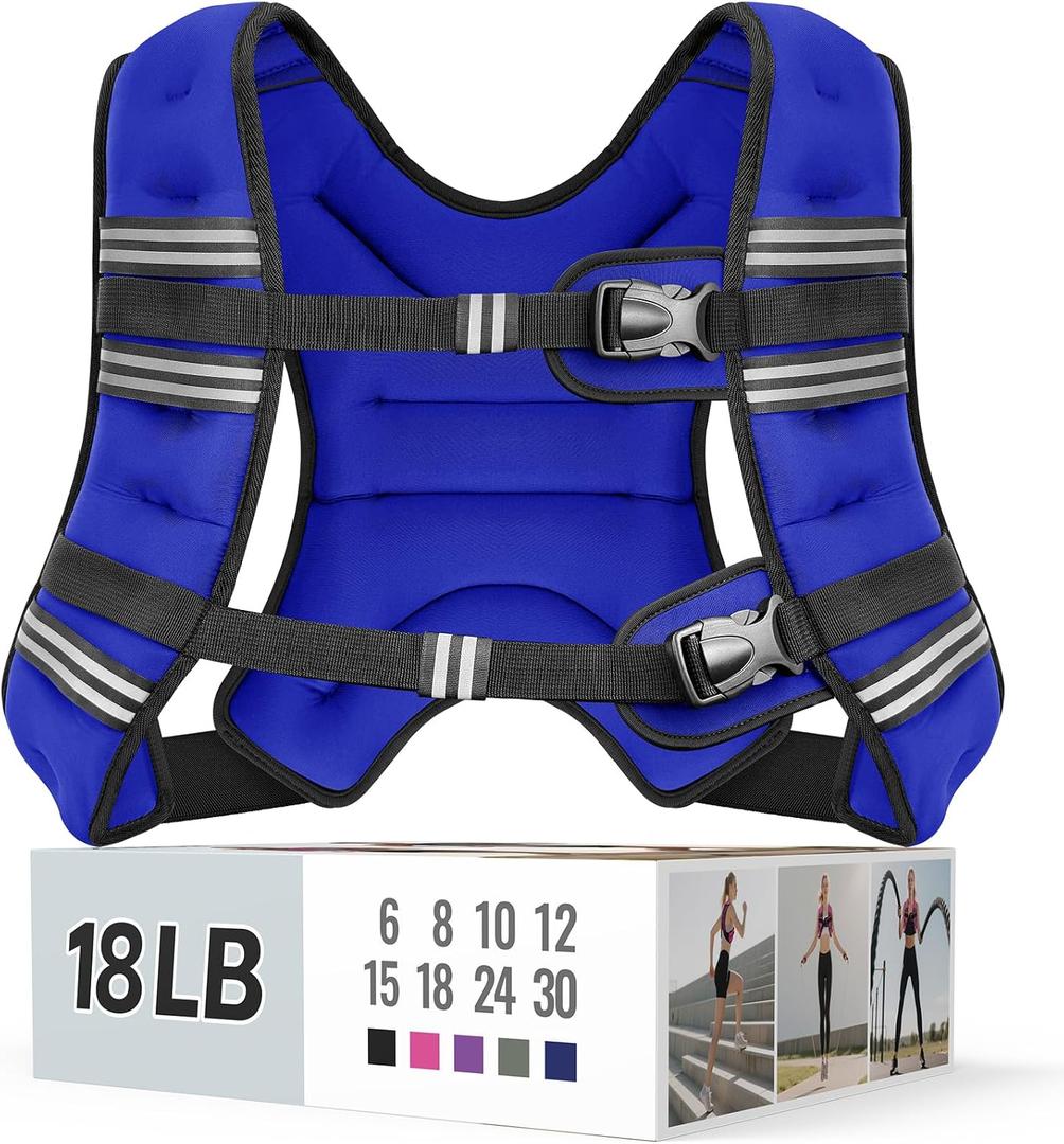 Zeerun Weighted Vest, for Men Women, Reflective Stripe Adjustable Buckle, Comfortable Durable Rucking Vest for Walking Running Strength Training, 18LBS-Blue