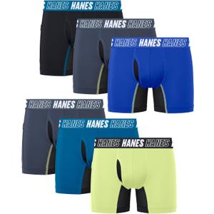 Hanes Moves Underwear, Anti-Chafe Boxer Briefs for Boys, 6-Pack (Small, Black/Blue/Lime- Regular Leg)