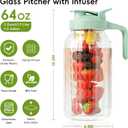 JunVpic Glass Mason Jar Pitcher, 64oz (2 Quart) Wide Mouth Jug with Dual Leak-Proof Pour Spout, Handle Lid for Fruit Drinks, Cold Brew Coffee, Ice Beverage, Iced Juice, Lemonade, Sun Tea Container