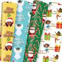 Dtiafu African American Christmas Wrapping Paper Black Santa Gift Wrap Paper Bulk Cute Xmas Designs for Black People Holiday Birthday - 20 x 28 Inch Per Sheet (8 Sheet)