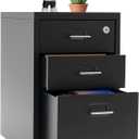Vertical File Cabinet, 3-Drawer Metal Mobile File Cabinet with Lock, 11 * 16 * 18.3In Filing Cabinet Under Desk with Tag Jacks for Home Office (Black)