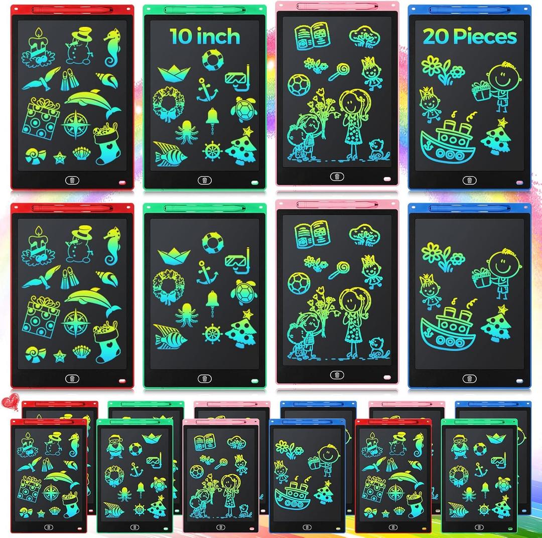 20 Pcs LCD Writing Tablet for Kids 10 Inch Electronic Doodle Board Colorful Screen Doodle Board Erasable Pad Drawing Pad for Kids Toddler 6 Years Old Educational Learning Toy (Black Screen)