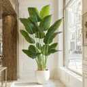 Artificial Bird of Paradise Plant 7.5Ft Tall Fake Tropical Palm Tree Large Fake Plants with 18 Silk Banana Leaves Faux Plant Indoor Decor Trees White Pot for Home Bedroom Living Room Office