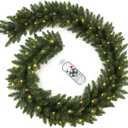 9FT Pre-Lit Artificial Christmas Garland with Dual Color LED Lights and Timer by Remote Control and Batteries Operated, Holiday Decorations, for Indoor Door Home Stairs Fireplaces Wall