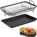 2 Piece Air Fryer Basket for Oven,Stainless Steel Oven Crisping Baskets & Tray Set 12.8 x 9.6 Inch, Air Fryer Basket Rack Oven for Non-Stick & Healthy Cooking (Black)