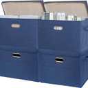 SNWDN 4 Pack Large collapsible Fabric Storage Bins with Lids Fabric Storage Box With Lids for Closet Organizers And Storage (Dark Blue 17.3x11.4x11.8 inches)