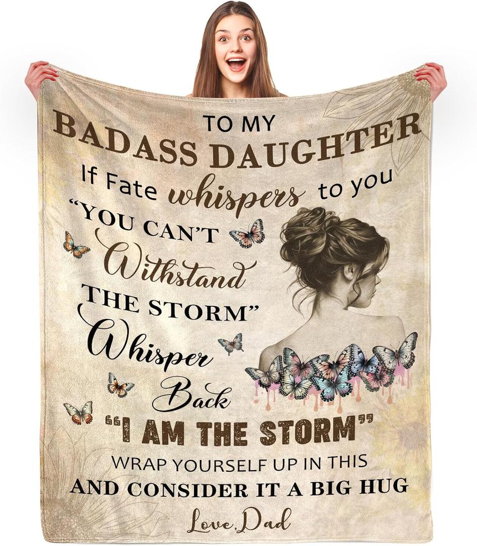 to My Badass Daughter Blanket from Dad - to My Daughter from Dad and Mom Gifts for Daughters Blanket, 60" x 80" (Christian)