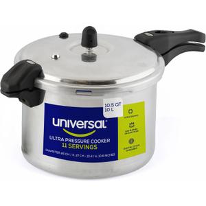 Universal (10.5 Quart / 10 Liter) Ultra Pressure Cooker, Pressure Pot with 6 Safety Systems, Aluminum Pressure Cooker for 11 Servings, Even Heat Distribution, Diameter 10.4 inches, Height 10.6 inches