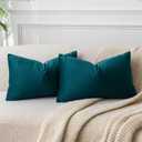 JUSPURBET 12x20 Peacock Blue Lumbar Velvet Throw Pillow Cover Set of 2,Decorative Soft Solid Cushion Cases for Couch Sofa Bed