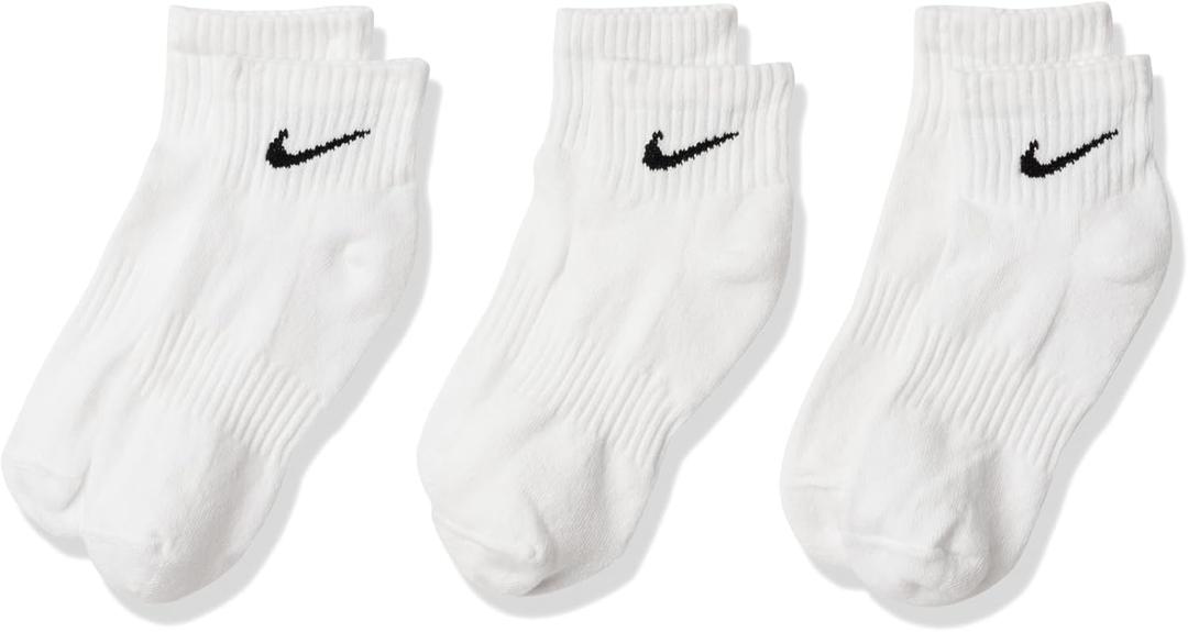 Nike Unisex Adult Everyday Cushioned Training Ankle Socks (3 Pairs) (Large, White/Black)