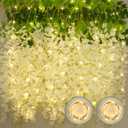 BLEUM CADE 24Pcs White Fake Wisteria Hanging Flowers with Lights, 3.6Ft/Pcs Artificial Wisteria Garland, Hanging Flowers for Wedding Party Home Backdrop Wall Decoration