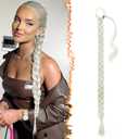 BARSDAR 26 Inch Long Braided Ponytail Extension with Hair Tie - Straight Sleek Wrap Around Blonde Braid Ponytail Hair Extensions - Synthetic Pony Tails Hairpieces for Women - Ivory Blonde