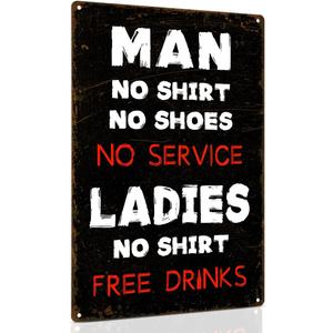 ALKB Rustic Bar Sign Men No Shirt Sign No Service Man Cave Sign Retro Metal Bar Pub Decor 8x12 Inch