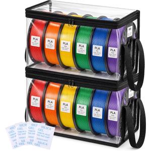 Dansydaisy 2 Pack 3D Printer Filament Storage Box with Desiccants, Holds up to 6 Rolls Each, Transparent 3D Filament Storage Organizer Printing Accessories for Home, Office Workshop, Studio