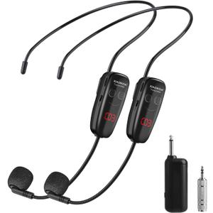 Wireless Microphone Headset, UHF Dual Cordless Microphones System, USB-C Charging, Head Mic with Digital Display, 165ft Range, for Speaker Voice, Amplifier, Pa System, Teaching, Tour Guides, Fitness Yoga