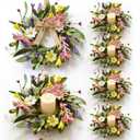 4 Pcs Mini Spring Candle Rings Wreaths Pink White Daisy Flower Small Pillar Holder Wreath Artificial Purple Wild Flower Summer Floral Wreath for Farmhouse Porch Front Door Cabinets Table Decoration