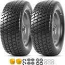 AR-PRO (2-Pack) 15x6.00-6 Flat Free Tire and Wheel, Solid Lawn Mower Front Tires with 3" Centered Hub, 3/4" & 5/8" Bearings and 1" Bushings, Compatible with Riding Mower Lawn Tractor