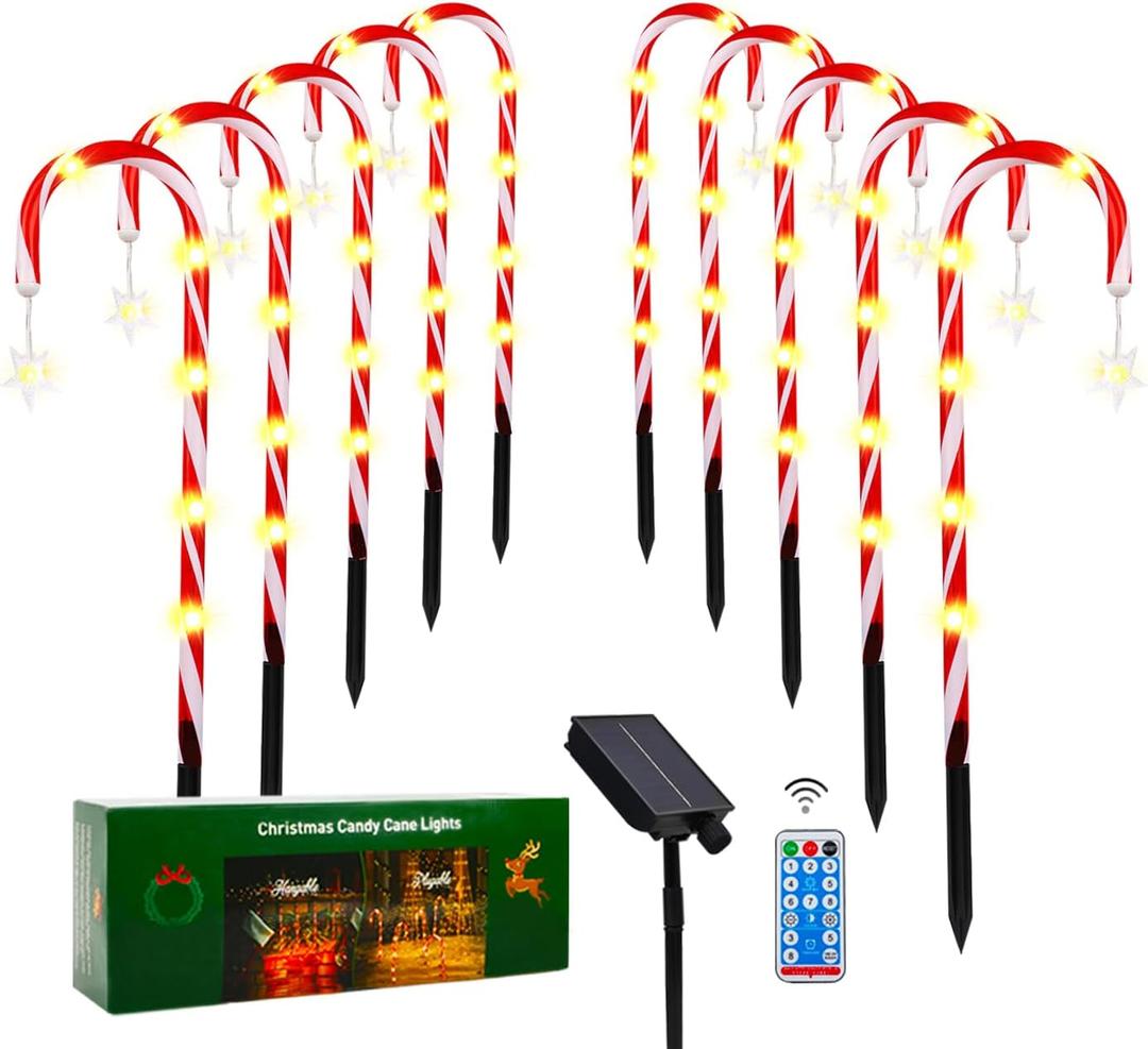 Christmas Decorations 10 Pack 22" Solar Christmas Candy Cane Lights Waterproof,Christmas Lights Outdoor Pathway with 8 Modes,Outdoor Christmas Decorations Outside for Walkway Yard Garden/Pathway