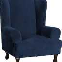 Turquoize Wing Chair Slipcover Velvet Slipcovers for Wingback Chairs Ultra Soft Velvet Sofa Covers 1-Piece Furniture Cover/Wingback Chair Cover with Elastic Bottom, Machine Washable (Wing Chair, Navy)