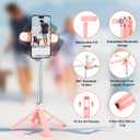 Mini Phone Tripod Stand,MQOUNY 38" Phone Tripod &Selfie Stick with Wireless Rechargeable Remote & Removable Light, Extendable Tripod Stand 360 Rotation Compatible with Phone&Android (MEI-Pink)