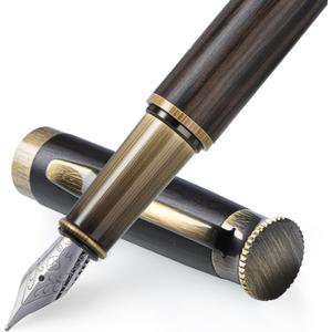 MBQBBBZ Handcrafted Wooden Fountain Pen,Vintage Writing Pen with Exquisite Packaging Case,Perfect for Business,Collectors & Calligraphy (Black)