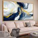 Large Framed Abstract Wall Art Modern Blue Golden Grey Abstract Picture Framed Canvas Prints Ready to Hang for Living Room Bedroom Size 30x60