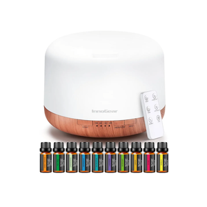 InnoGear Aromatherapy Diffuser & 10 Essential Oils Set, 500ml Essential Oil Diffuser with Remote Control Ultrasonic Cool Mist Scent Humidifier Vaporizer Auto-Off Timer for Room Office Home