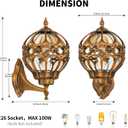 2 Pack Gold Globe Outdoor Wall Lights, Round Exterior Wall Sconce for Patio, Porch, Grand Entryway, Anti-Rust Aluminum Waterproof Outside Wall Lighting, Vintage Wall Lantern with Amber Glass