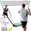 BAGAIL Portable Badminton Net Set, Pop-Up Net with Carry Case, Complete 4 Racket Set for Backyard, Park & Beach Games, Quick Setup Indoor Outdoor Sports Equipment for Backyard Fun