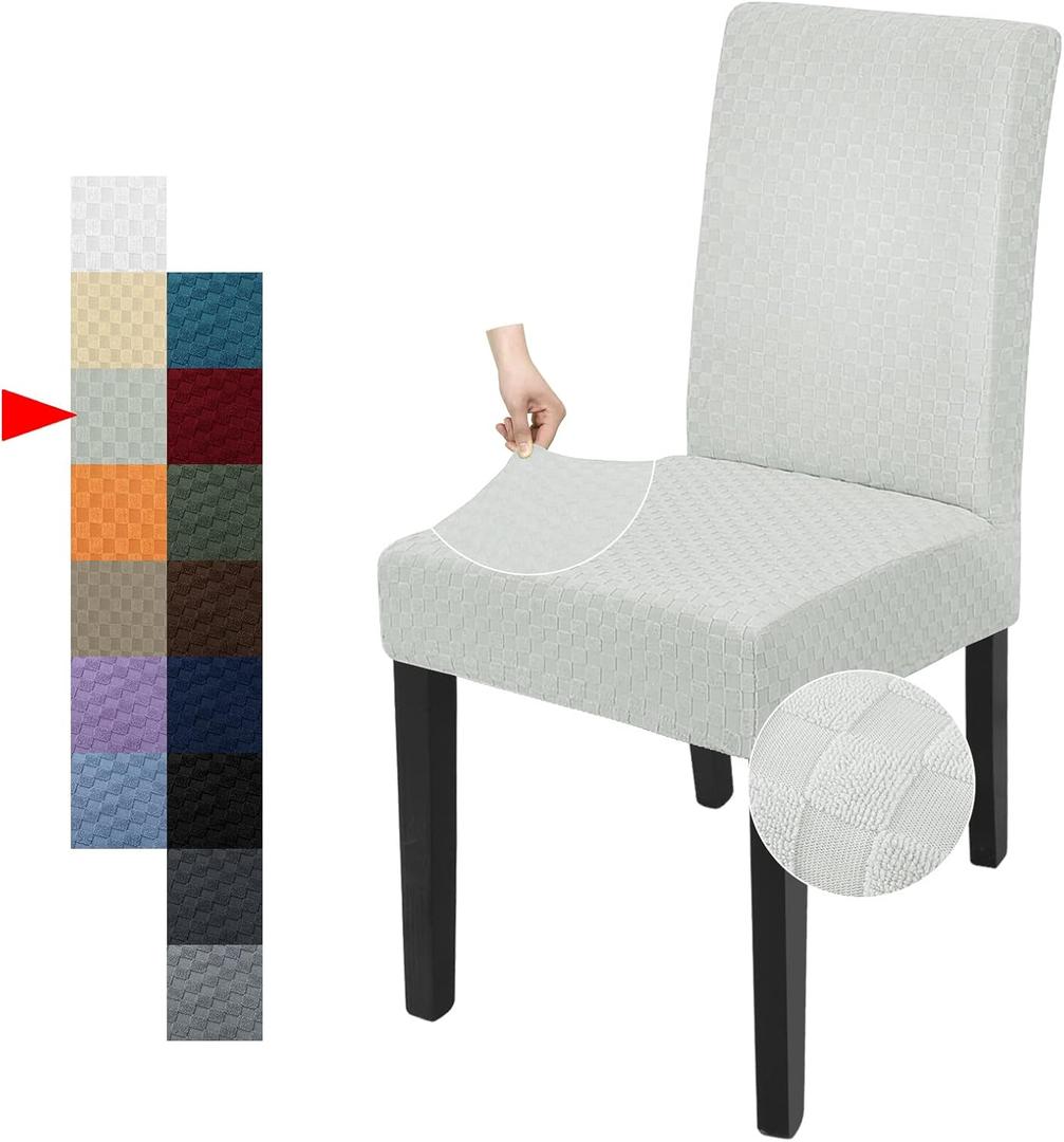 YEMYHOM 2 Packs Latest Checkered Dining Chair Slipcover Parsons Chair Furniture Protector Stretch Chair Covers for Dining Room, Restaurant, Kitchen, Party (Ivory)