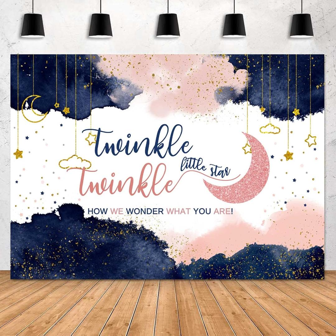 Sensfun Navy Blue Blush Pink Gender Reveal Backdrop Twinkle Twinkle Little Star Baby Shower Party Decorations Rose Gold and Navy Pregnancy Reveal Surprise Background for Photography Photo Booth 7x5ft