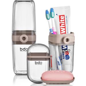 VITVITI Gray Toothbrush Travel Case, Portable Leakproof Travel Soap Container Dish Tray, 7.88 inch Toothpaste Toothbrush Holder with Cover for Trip/Bathroom/Camping (Clear)