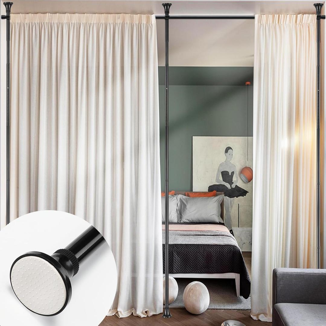 Room Divider Stand - Tension Curtain Rod No Drilling for Room Separation,4-9ft (H) 28-166''(W) Adjustable Heavy Duty Floor to Ceiling Freestanding Wall Divider Room Partition Privacy Separator,Black