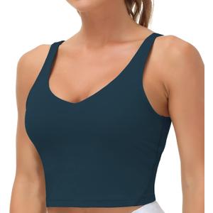 THE GYM PEOPLE Womens' Sports Bra Longline Wirefree Padded with Medium Support (Dark Blue Green, M)