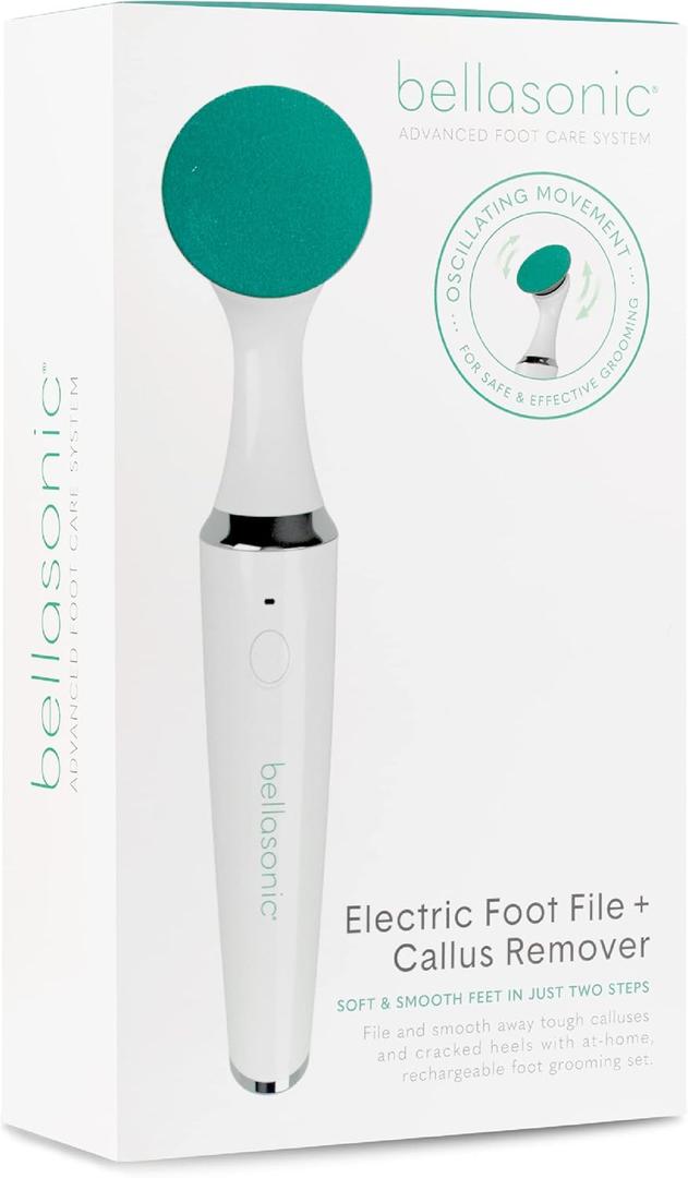 Bellasonic Electric Foot File + Callus Remover with Unique Oscillating Head  File & Smooth Dry, Hardened & Cracked Skin on Heels & Toes  Salon Quality Pedicure at Home w/Portable, Rechargeable Set