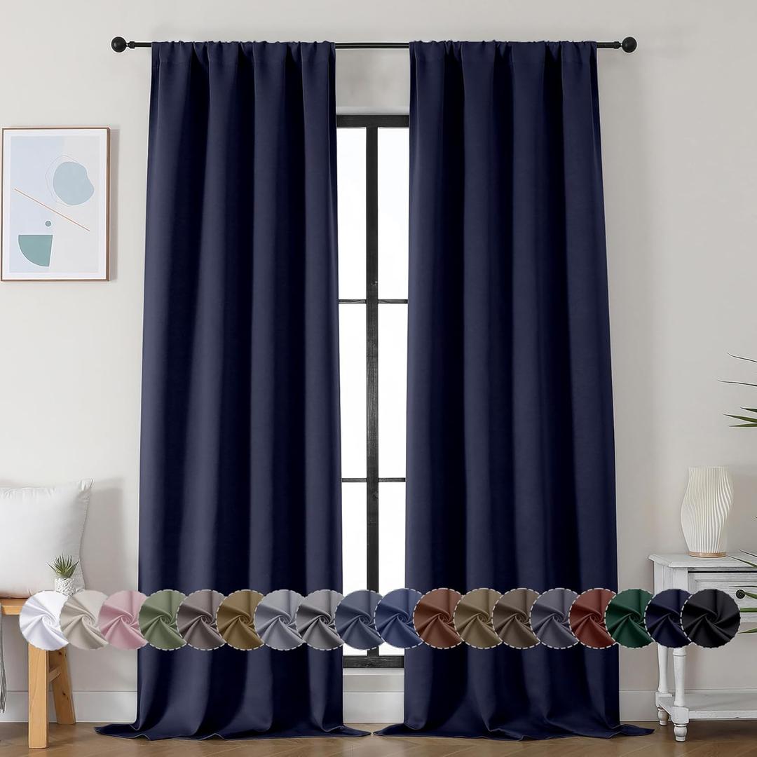 Ava Navy Blue Blackout Curtains for Bedroom 40x70