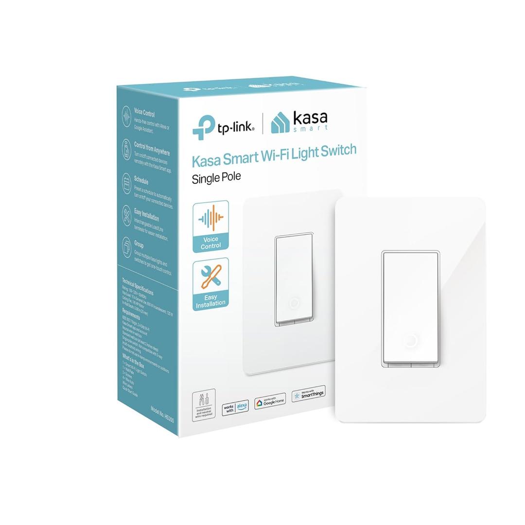 Kasa Smart Light Switch HS200, Single Pole, Needs Neutral Wire, 2.4GHz Wi-Fi Light Switch Works with Google Home, UL Certified, No Hub Required, White